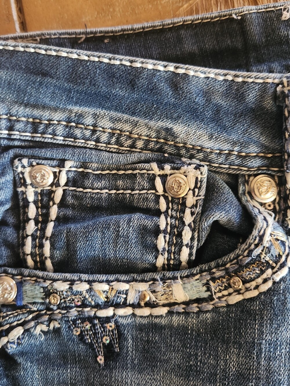 Grace in LA Womens Embellished Blue Denim Jeans - Picture 3 of 7